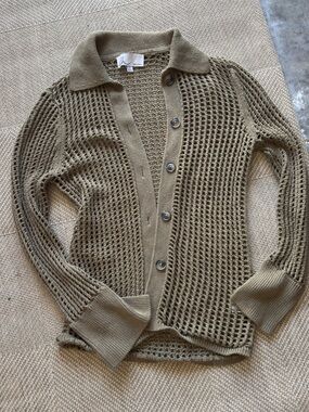 dh NEW YORK Olive Open-Weave Button Cardigan